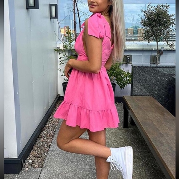 Pink Tie Shoulder Ruffle Hem Sundress - Picture 4 of 4